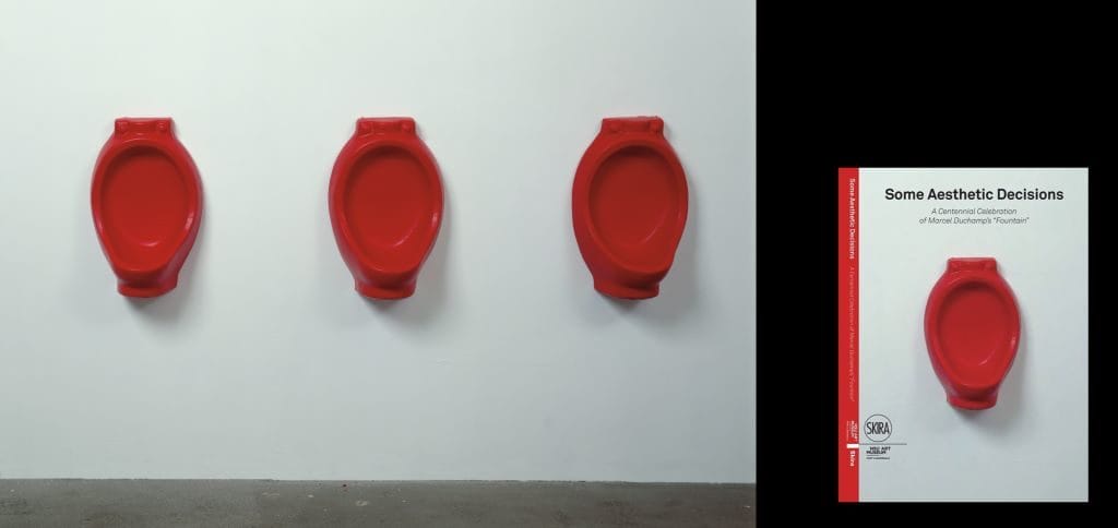 Artwork by Rachel Lachowicz, red urinals on wall