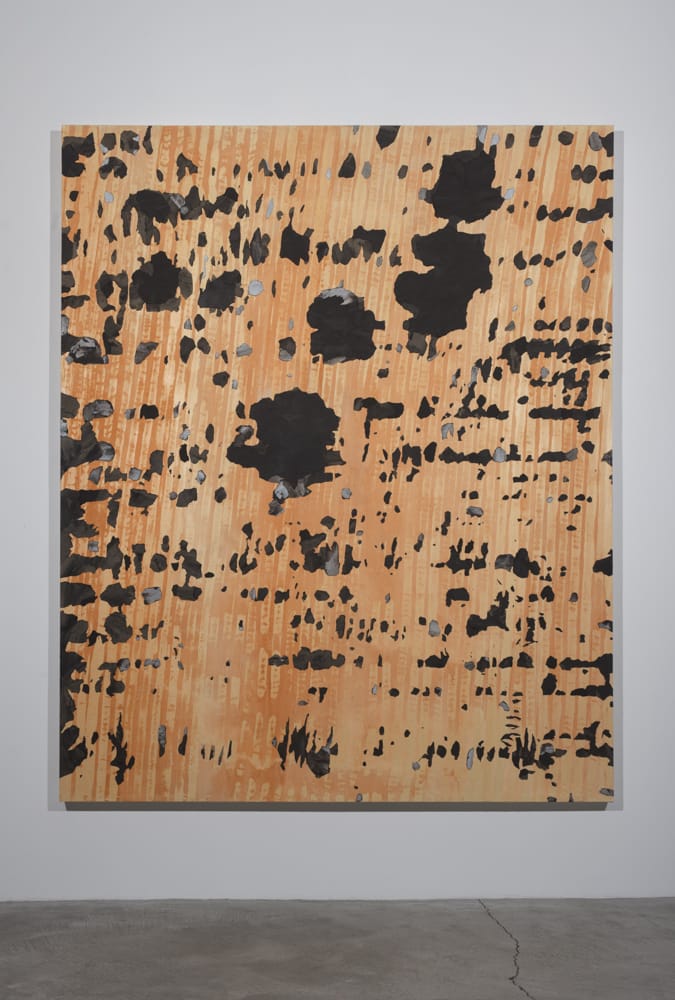 Artwork by David Amico, painting mostly orange with spots of black