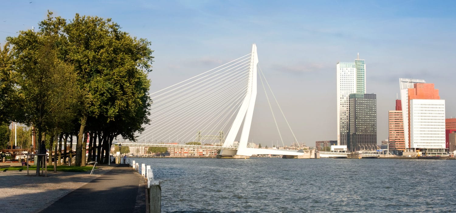 water and bridge view of Rotterdam school of management at university of netherlands