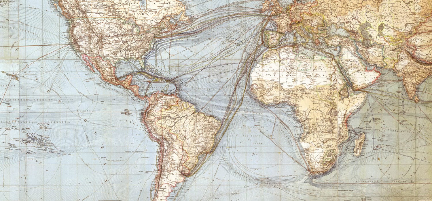 vintage style world map with lines