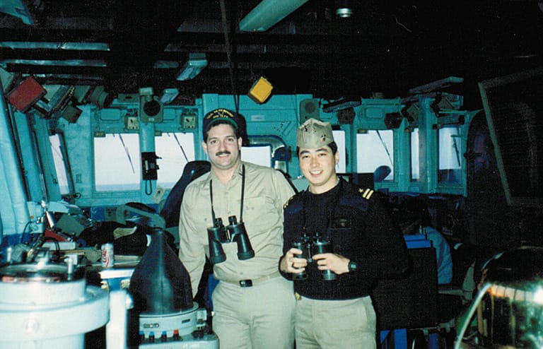 Photo of Joel Peterson aboard the USS Oldendorf