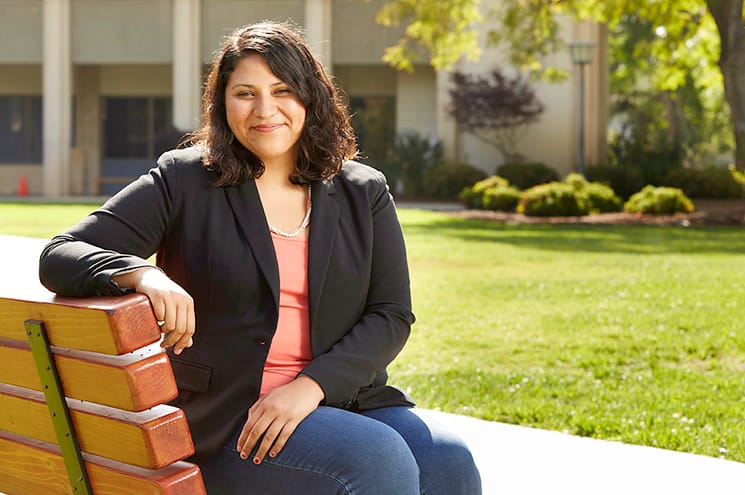 Gloria Montiel sitting on a bench