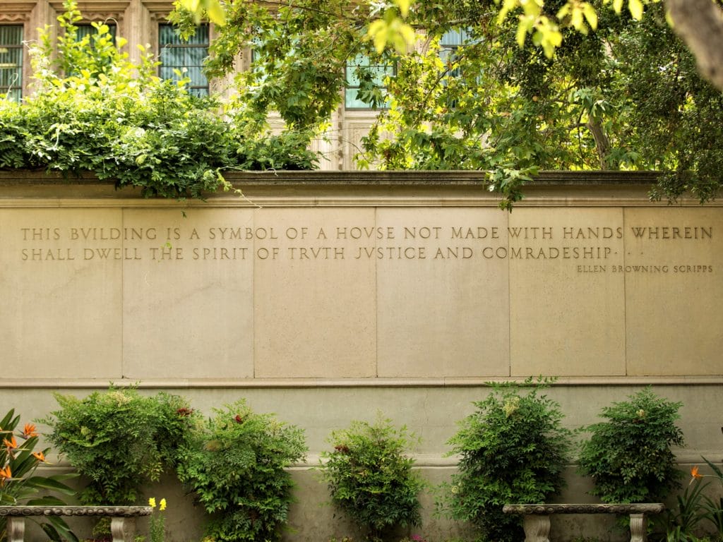 west facing wall of Harper Scripps words