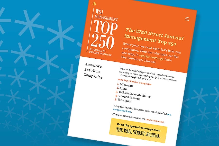 Photo of the webpage: The Wall Street Journal Management Top 250