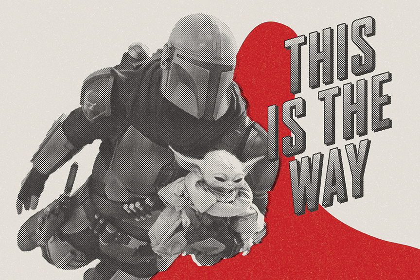 The mandalorian and grogu flying